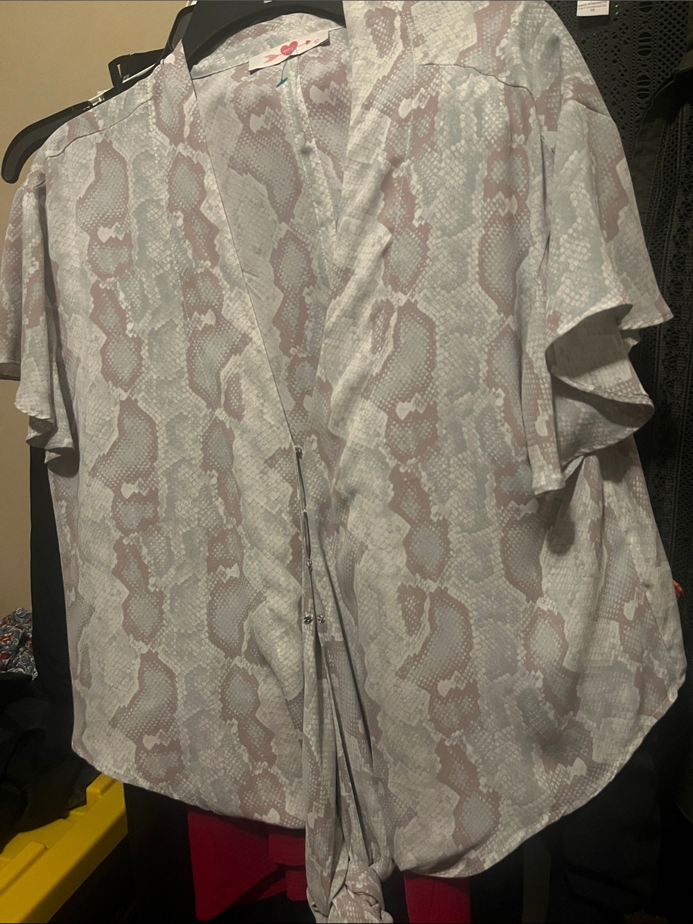 Buddy Love Pale Pink & White Snake-Print Tie-Front Blouse